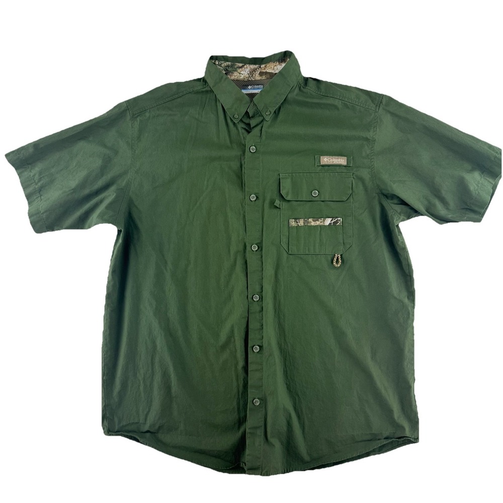 Columbia PHG Outdoors Hunting Fishing Vented‎ Shirt Mens XL Green Camoflauge